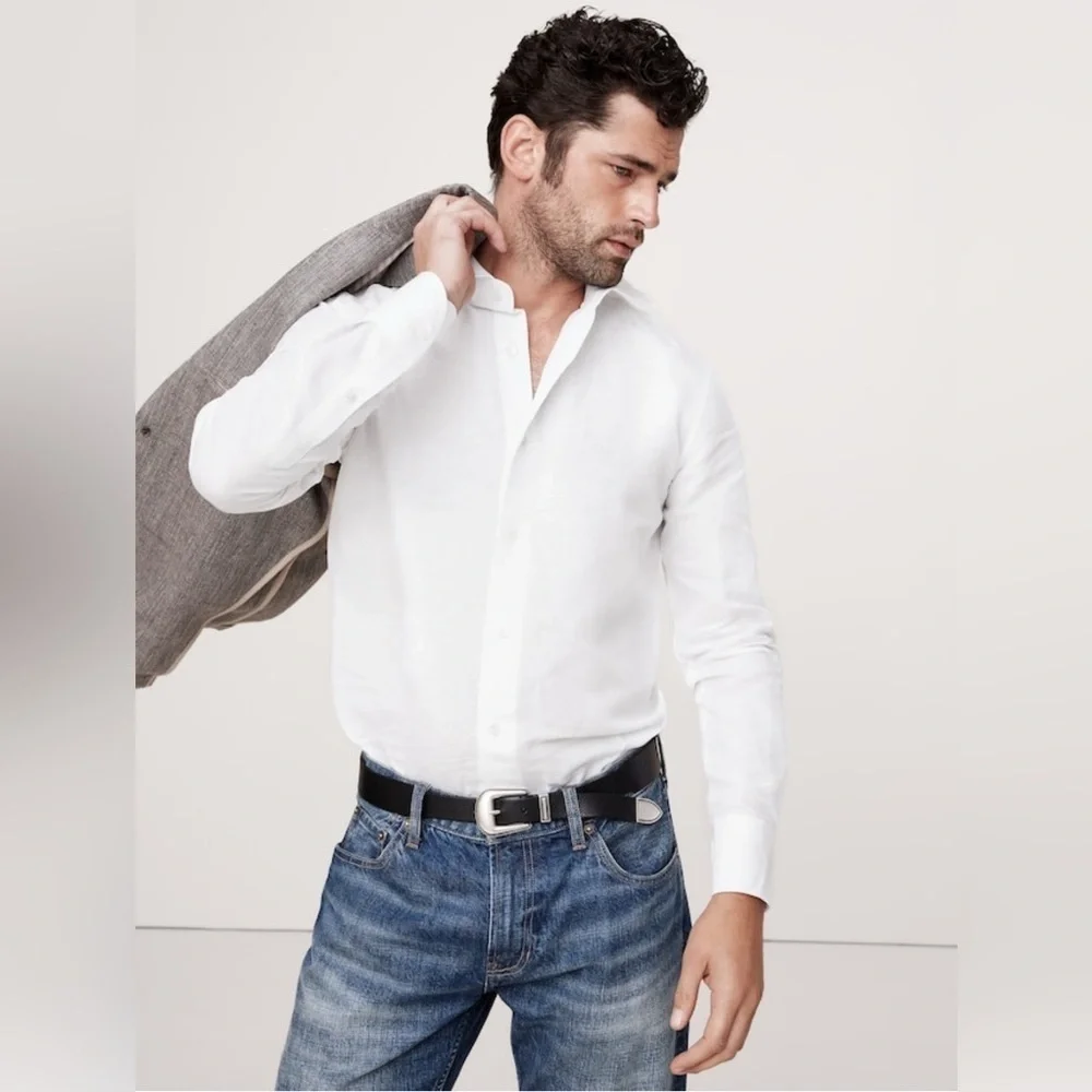 NWT Banana Republic Slim Fit Linen Cotton White Dress Shirt Sz XL Tall